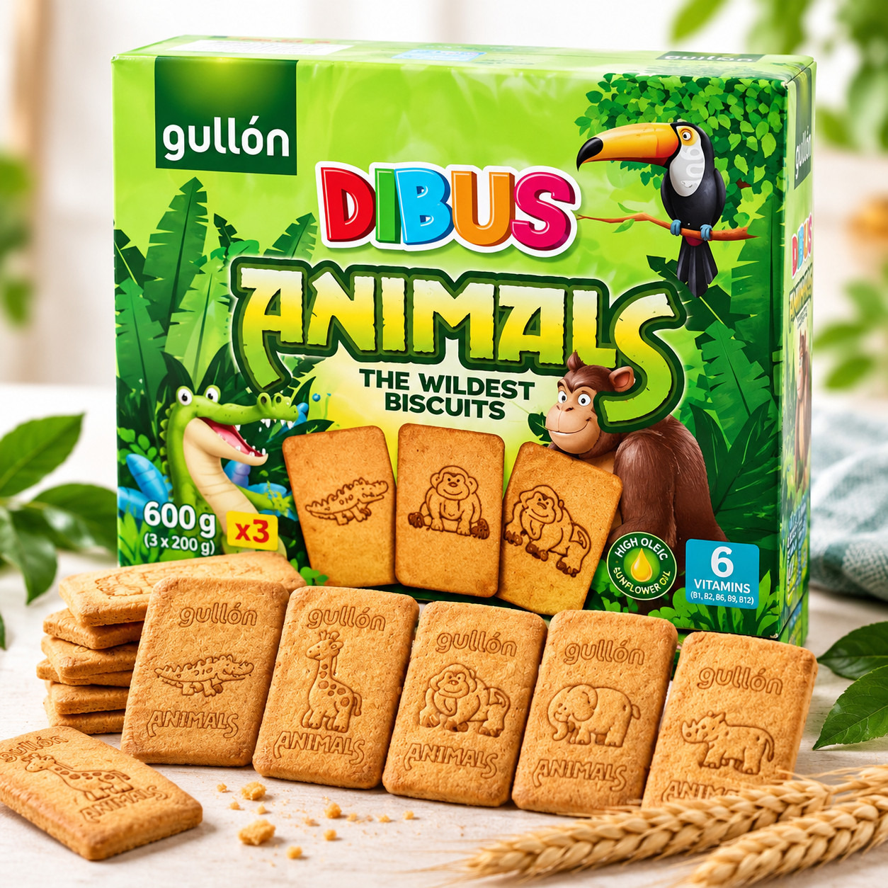 Печиво Дитяче з Малюнками Gullon Dibus Animals Wildest Biscuits Гуллон Дібус Анімалс Дикі тварини 6Вітамінів Кальцій 3шт 600г