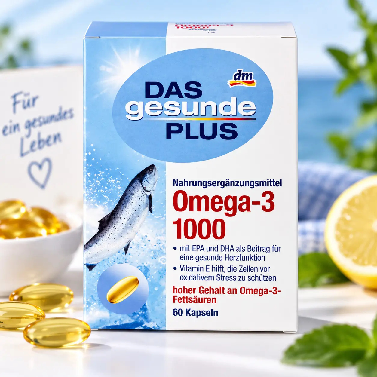 Дієтична Капсули DAS gesunde PLUS Omega-3 1000 Дас Гезунде Плюс Риб’ячий Жир з Вітаміном E Коробка 60шт