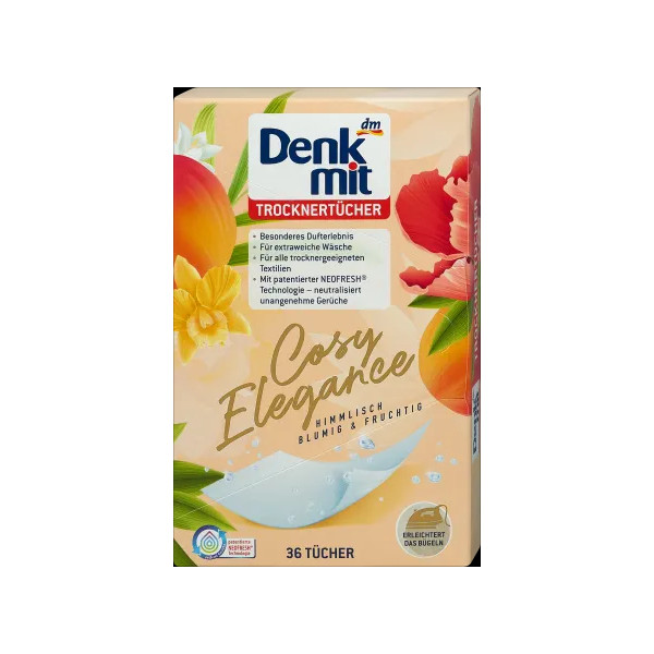 Ароматизовані серветки для одягу в сушарці Denkmit Trocknertucher Cosy Elegance 36 шт