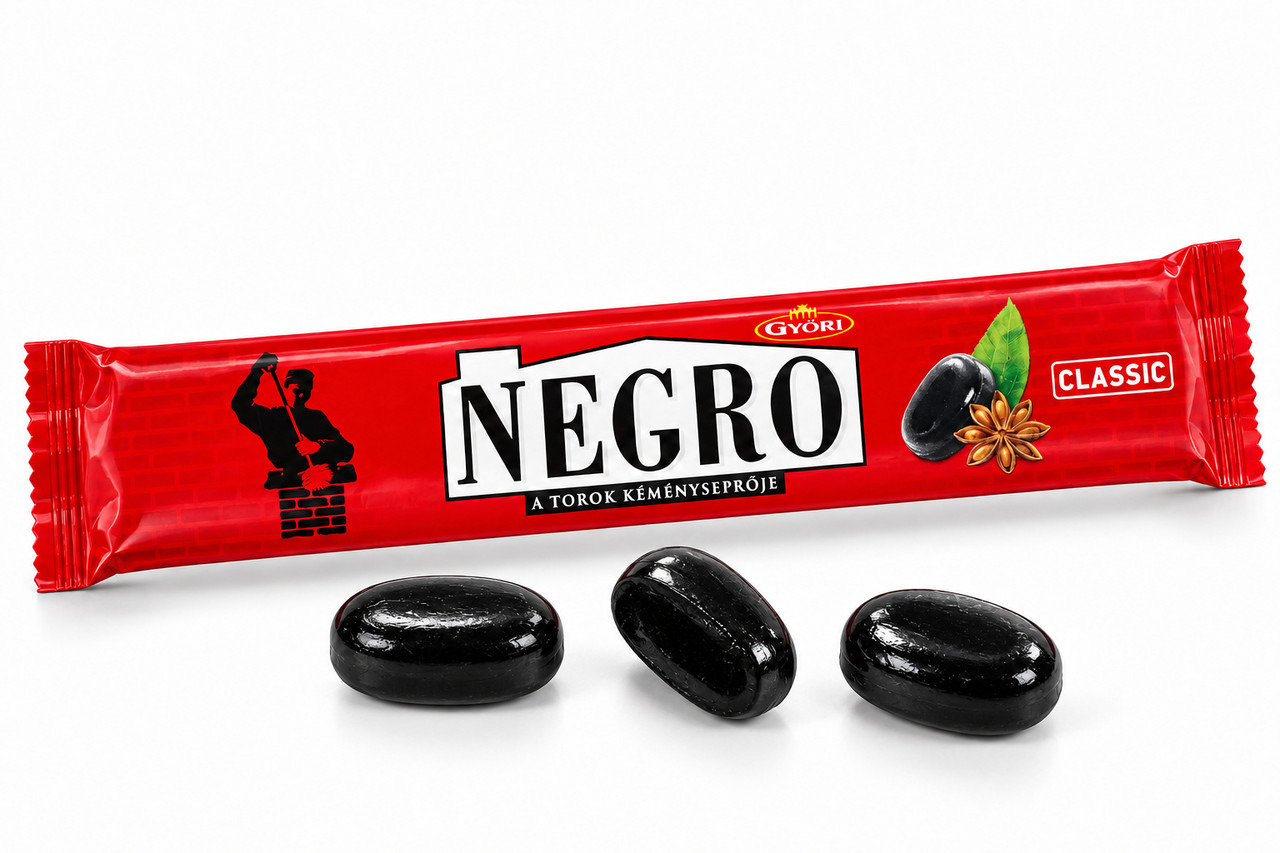 Цукерки Льодяники Gyori Negro Classic Дьорі Негро Класичні Чорні Анісово-Ментолові з Начинкою Смоктальна Карамель Стік 45г