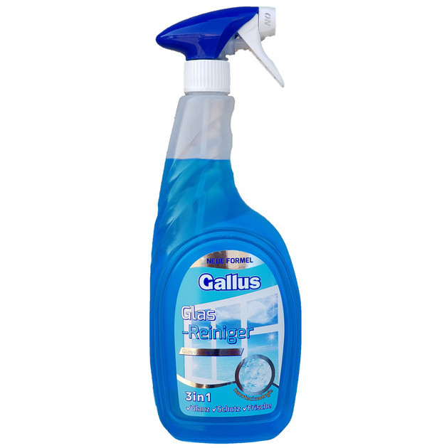 Засіб для чищення вікон та дзеркал спрей Gallus Glas-Reiniger Glass&Mirror Cleaner 3в1 синій 1000мл