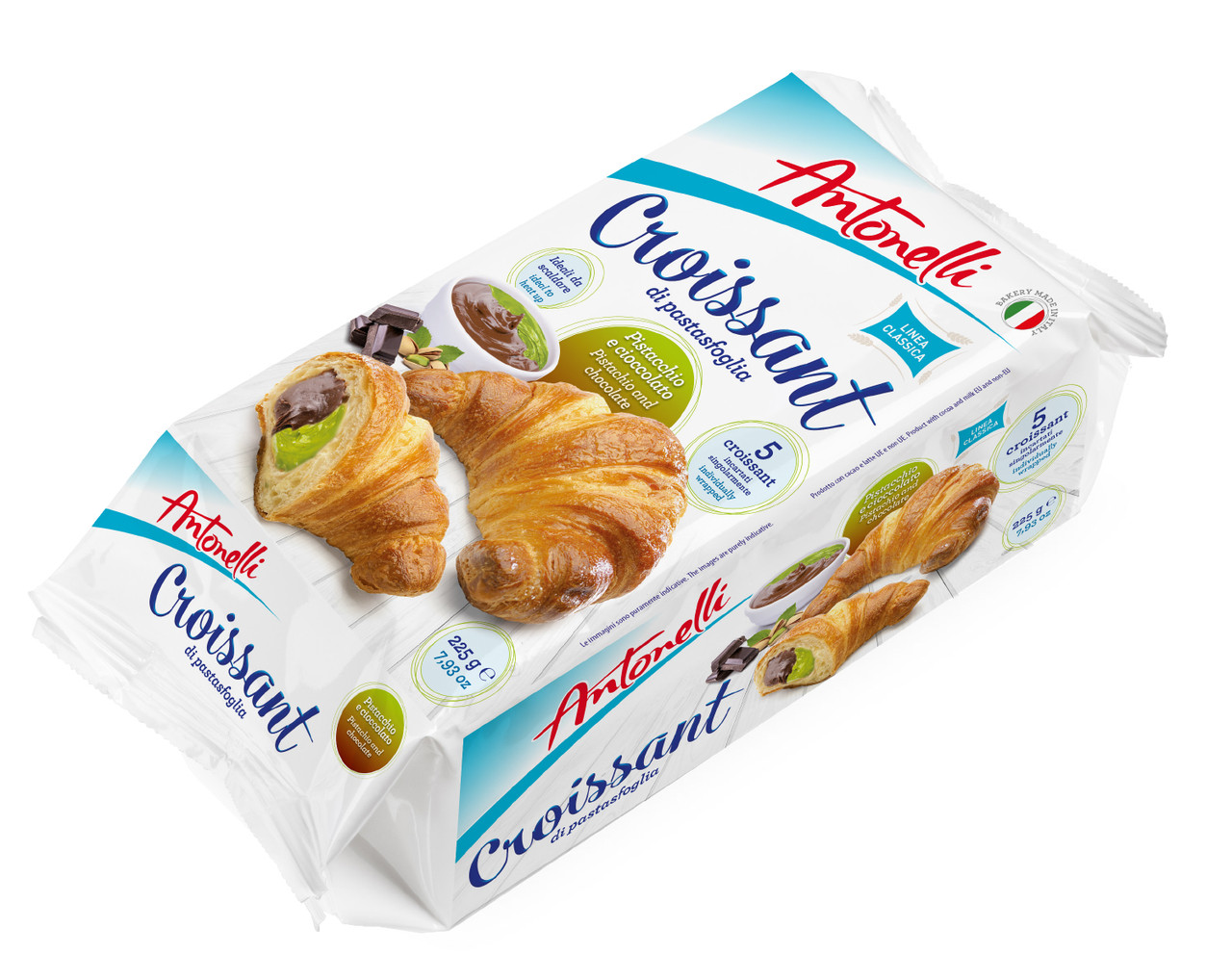 Круасан з листового тіста Antonelli Croissant Classic Pistachio&Chocolate 5шт фісташково шоколадний крем 225г
