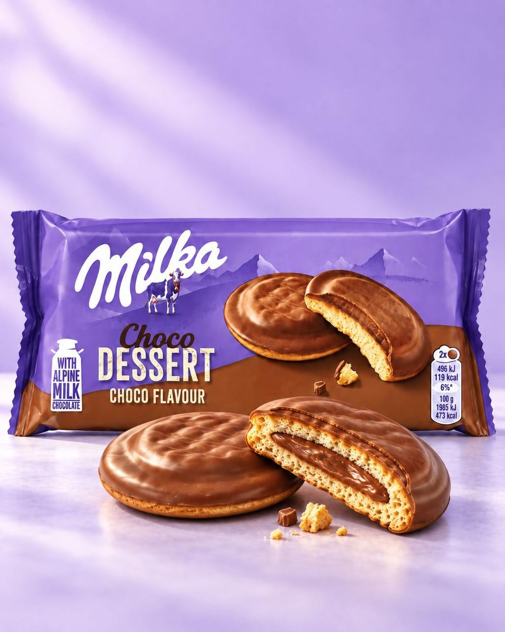 Печиво бісквітне Milka Choco Dessert Choco Flavour Мілка Чоко Десерт з шоколадним кремом у молочному шоколаді 8шт 128г