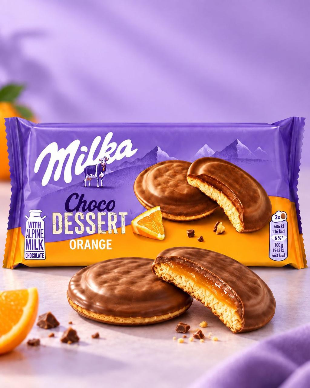 Печиво бісквітне Milka Choco Dessert Orange Мілка Чоко Десерт з апельсиновою начинкою в молочному шоколаді 10шт 147г