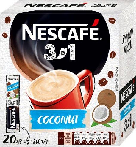 Напій кавовий Nescafe 3в1 Coconut зі смаком кокоса розчинний у стіках 20шт