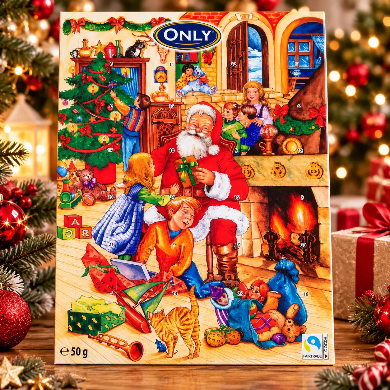 Адвент-Календар Цукерки ONLY Advent Calendar Santa Онлі Новорічний Різдвяний з Сантою Дитячий Молочний Шоколад 24 Віконця 50г