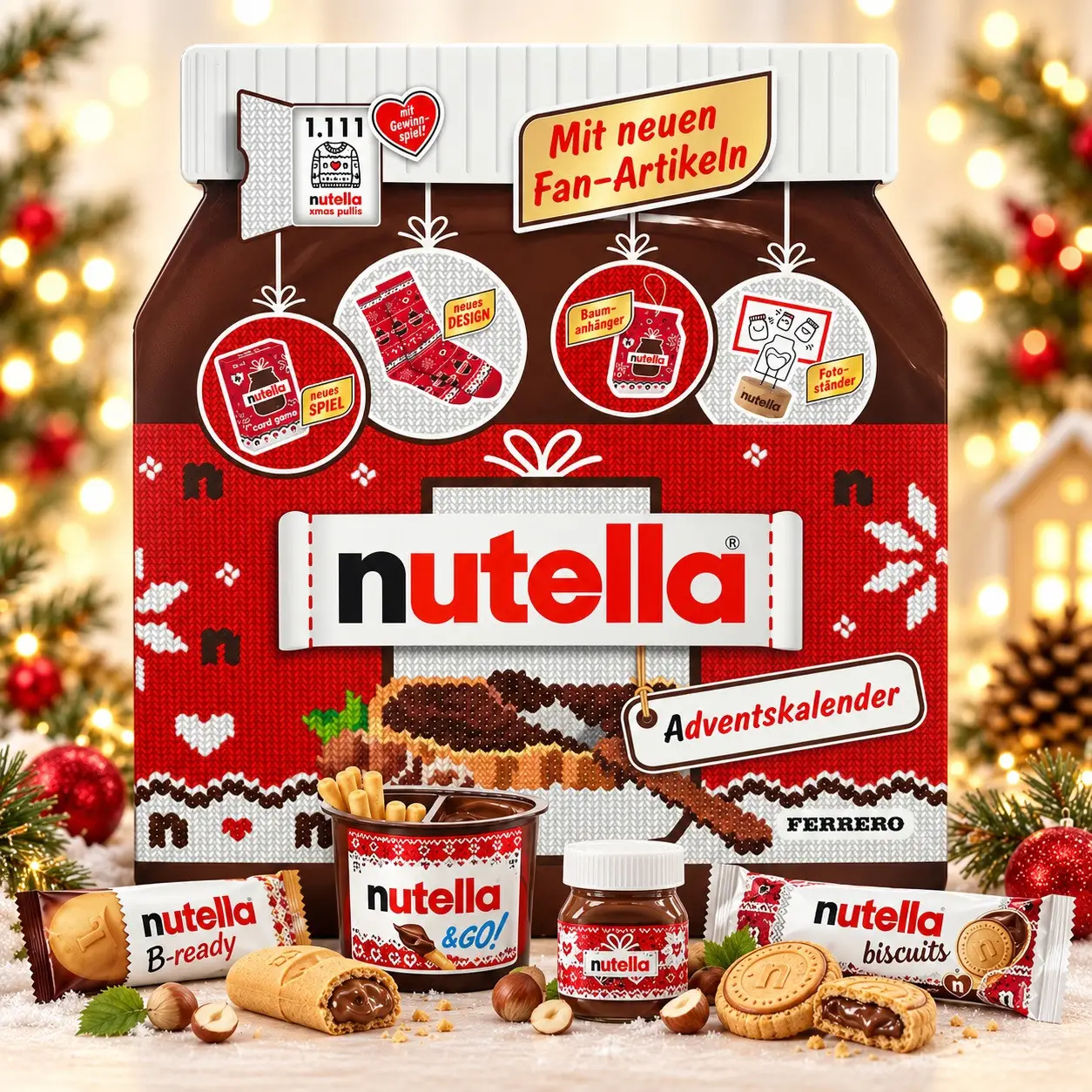 Набір Подарунок Новорічний Адвент календар Nutella Advent Calendar Christmas Present Шоколадні ласощі та мініпредмети Дитячий 528г
