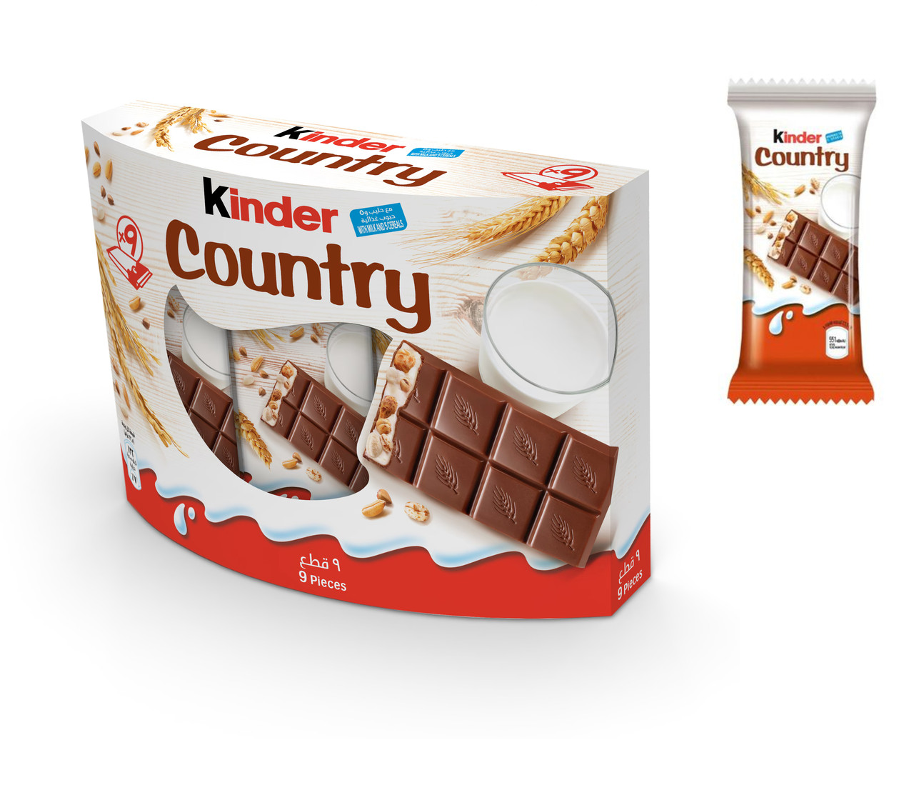 Шоколадні батончики з Злаками Kinder Country Кіндер Кантрі з молочним кремом 9шт 215г