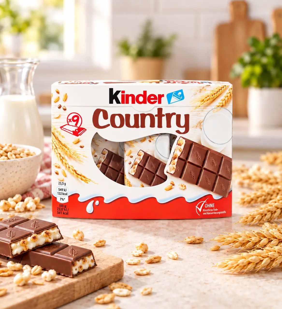 Шоколадні батончики з Злаками Kinder Country Кіндер Кантрі з молочним кремом 9шт 215г