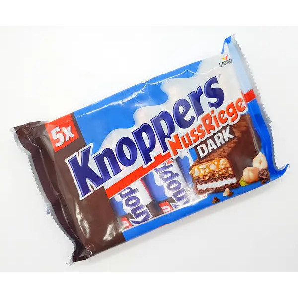 Батончики Шоколадні Storck Knoppers NussRiegel Dark 5X Bar Кнопперс Сендвіч Чорний шоколад з Нугою та лісовими горіхами 5шт 200г