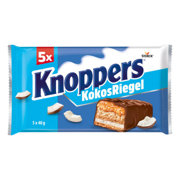 Батончики Шоколадні Storck Knoppers Kokos Riegel 5X Bar Кнопперс Сендвіч Молочний шоколад з Нугою та Кокосом 5шт 200г