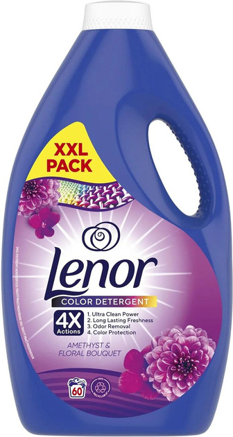 Гель для прання Кольоровий Lenor Color Detergent Ultra Clean Power Amethyst Floral Bouquet 4x Action Ленор Аметист 60прань 3л