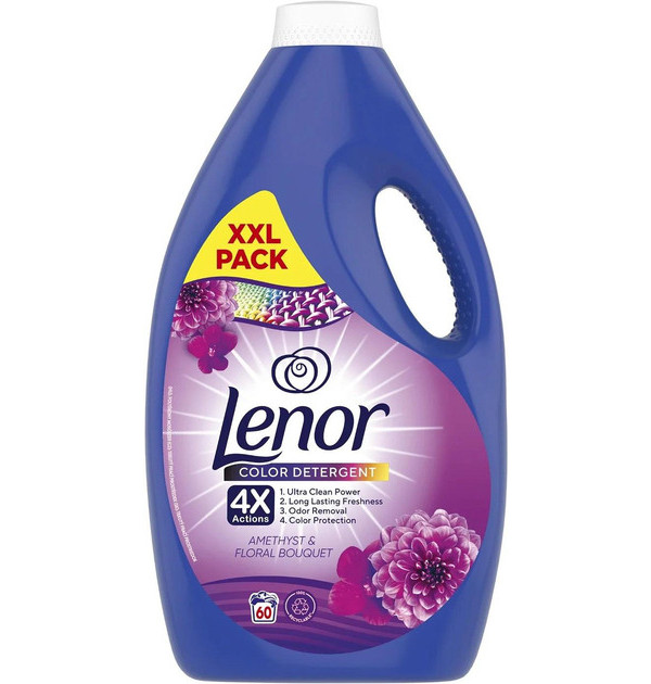 Гель для прання Кольоровий Lenor Color Detergent Ultra Clean Power Amethyst Floral Bouquet 4x Action Ленор Аметист 60прань 3л