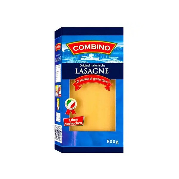 Листи для Лазаньї Combino Lasagne Durum wheat semolina No pre cooking Комбіно Лазанья з твердих сортів пшениці Готові 500г