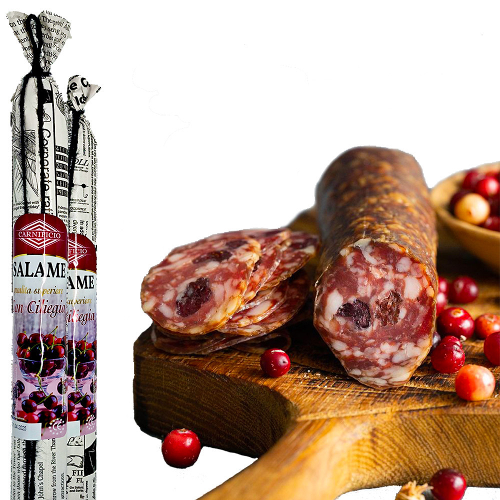 Ковбаса сирокопчена Carnificio Salame сon Ciliegia Саламі Карніфіціо з Вишнею свинина в натуральній оболонці Палочка 280г