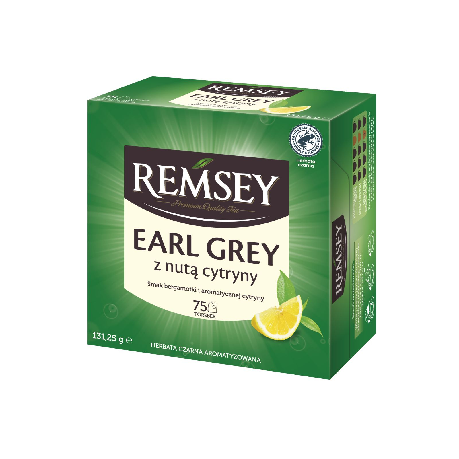 Чай чорний з бергамотом і цитрусом Biedronka Earl grey z nuta cytryny лимон 75шт 130г