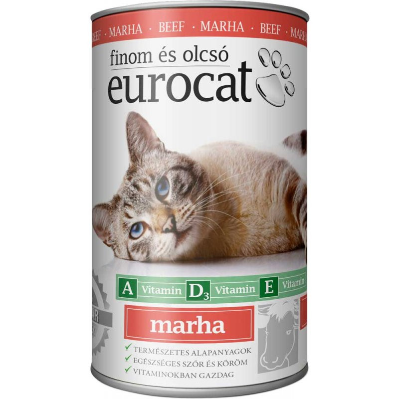 Корм для тварин EuroCat Beef Еврокет вологий шматочки Говядина в желе Євробанка 415г