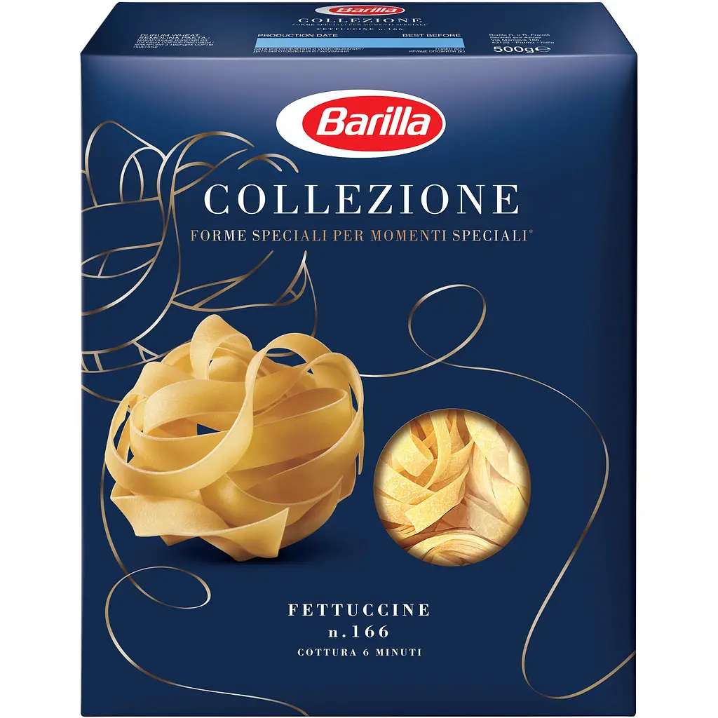 Макарони Феттучіні №166 Barilla Collezione Fettuccine Барілла Паста широка лапша довгі Смужки Колекція Швидке приготування 500г