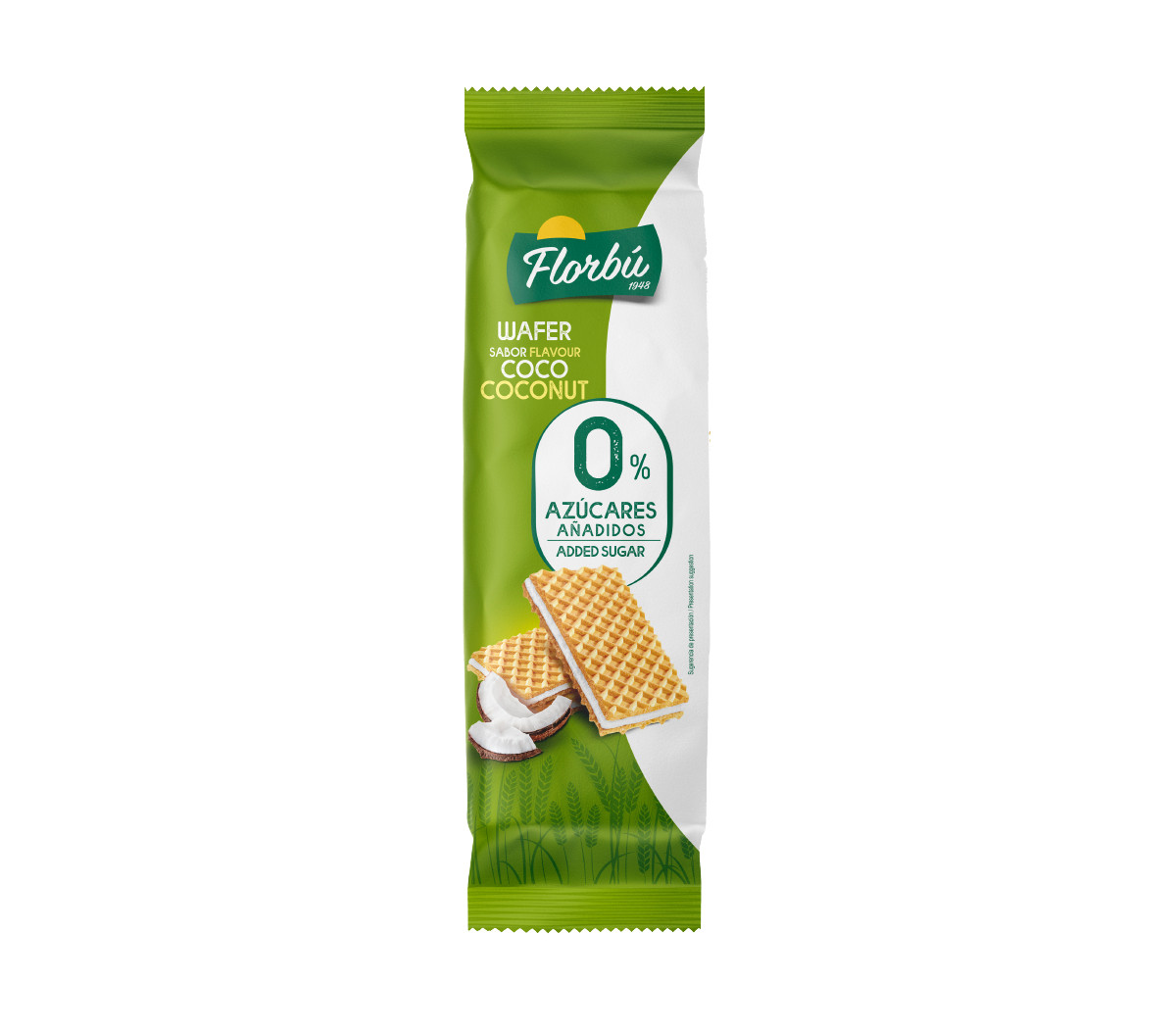Вафлі світлі Без цукру Florbu Wafer sabor flavour Coconut 0% sugar Флорбу вершковий крем з Кокосом 150г