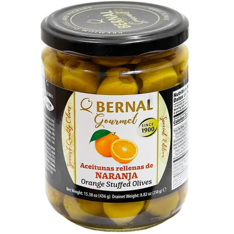 Оливки мариновані з Апельсином Bernal Gourmet Naranja Бернал Гурман делікатес фаршировані пастою з апельсина Зелені Банка 436г