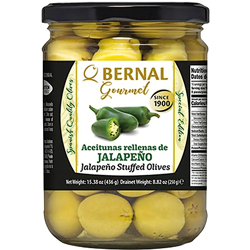 Оливки мариновані з Халапеньйо Bernal Gourmet Jalapeno Olives Бернал Гурман фаршировані Перцем Гострі Зелені Банка 436г