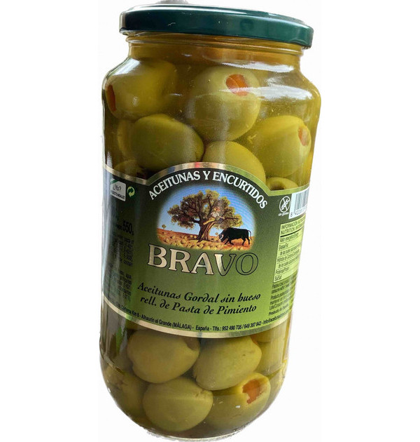 Оливки Гордаль з Перцем Bravo Encurtidos Aceitunas Gordal rellenas pimiento Браво Середні без кісточок фаршировані Банка 1000г