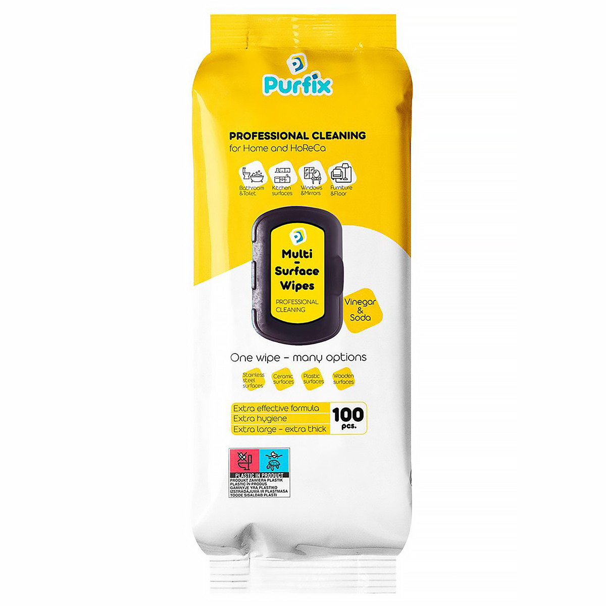 Серветки для прибирання Універсальні Професійні Purfix Multi-Surface Wapes Professional Cleaning Пурфікс Вологі Оцет та Сода 100шт