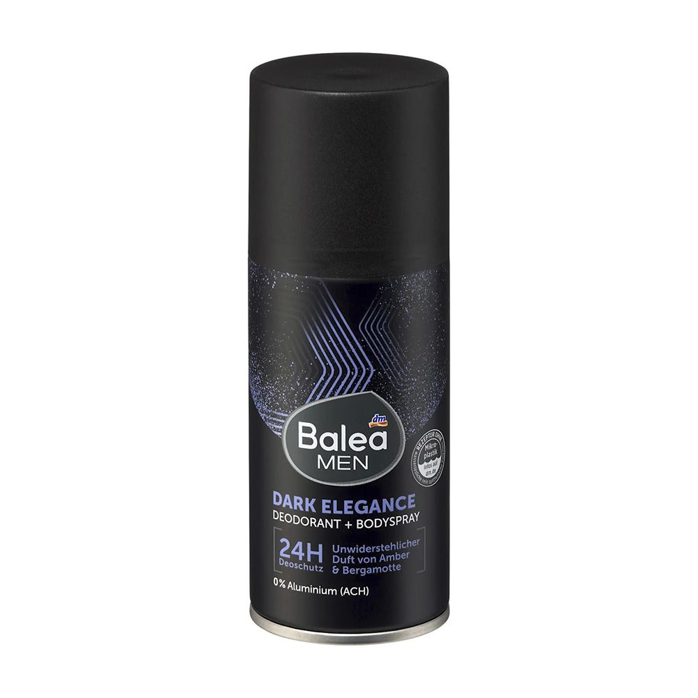 Дезодорант Чоловічий аерозоль Спрей Balea Bodyspray Dark Elegance 24h Балеа Темна Елегантність для тіла Балон Амбра Бергамот 150мл