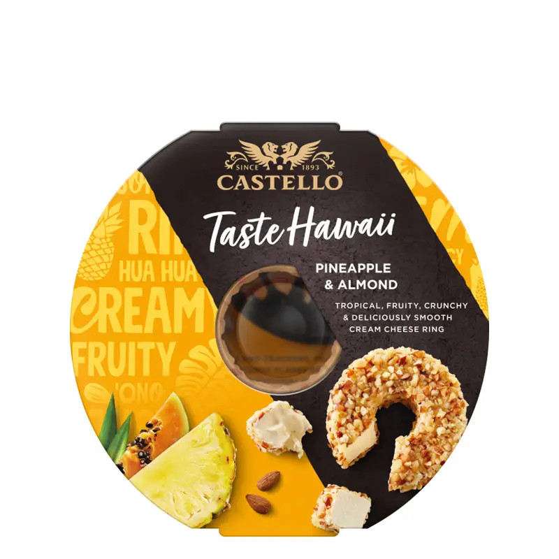Крем сир Десертний Castello Taste Hawaii Pineaple&Almond Кастелло Смак Гавайський творожок Ананас з Мигдалем Кільце 125г