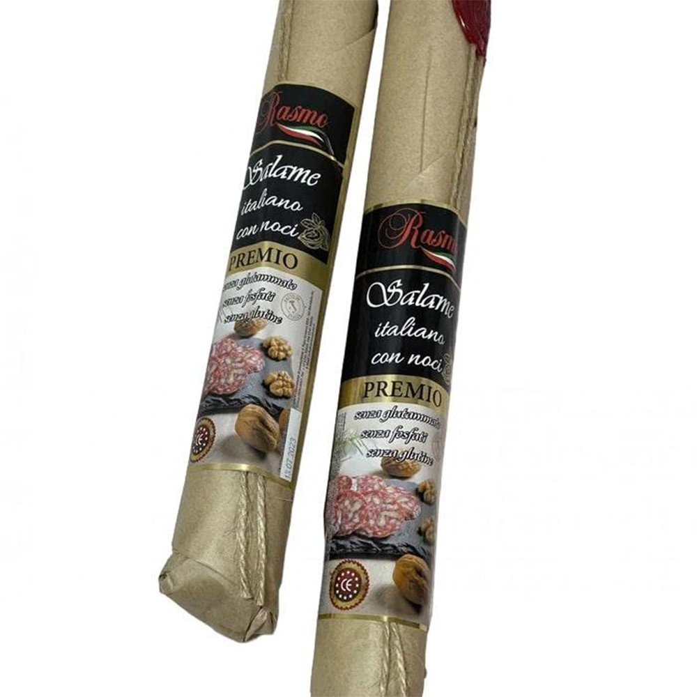 Ковбаса Салямі з грецьким горіхом Rasmo Premio Salame Italiano con Noci Расмо свинина Сировялена Преміум Палка 270г