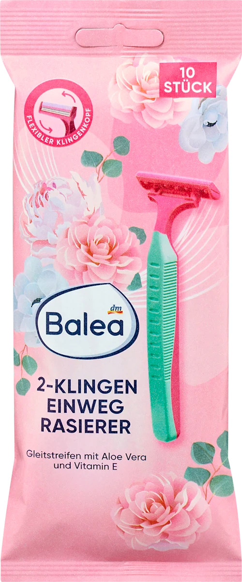 Станки бритви Жіночі одноразові Balea 2-klingen Einwegrasierer AloeVera Vitamin E Балеа 2-леза Змащувальні смужки з Алое Вера 10шт