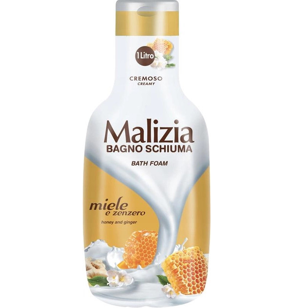 Гель-піна для душу та ванни Релаксуюча Malizia Bagno Schiuma Bath Foam Cremoso Miele Zenzero Малізія Кремова Мед Імбір 1000мл