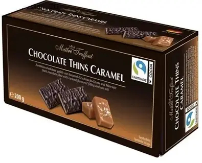 Шоколадні пластинки з Карамельною начинкою Maitre Truffout Chocolate Thins Caramel Маітре Труфо Тонкі 200г