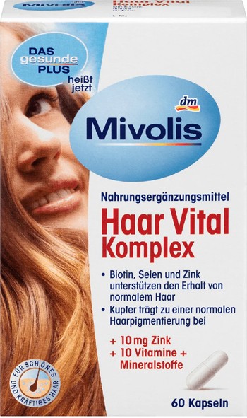 Вітамінний комплекс для росту волосся DAS gesunde PLUS Haar vital komplex з цинком 60шт