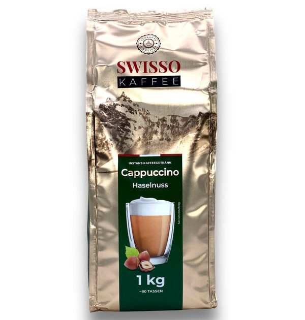 Капучіно розчинний Swisso cappuchino Hazelnuss Instant KaffeeGetrank Coffee Свіссо кремом горіхів фундук 80порцій Пакет 1кг