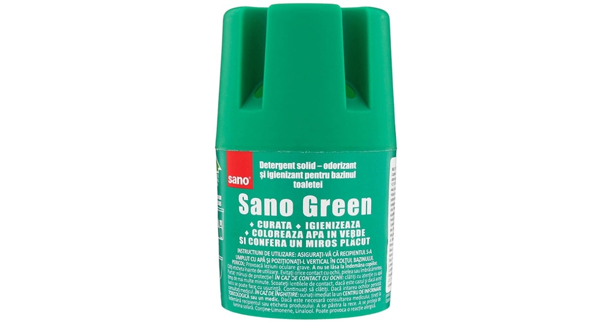 Засіб в Бачок для чищення дезинфекції Унітазів Sano Detergent solid Odorant Green Сано блок з Ароматизацією 900 змивань 150г