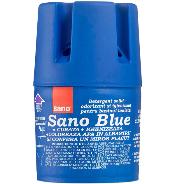 Засіб в Бачок для чищення дезинфекції Унітазів Sano Detergent solid Odorant Blue Сано блок з Ароматизацією 900 змивань 150г