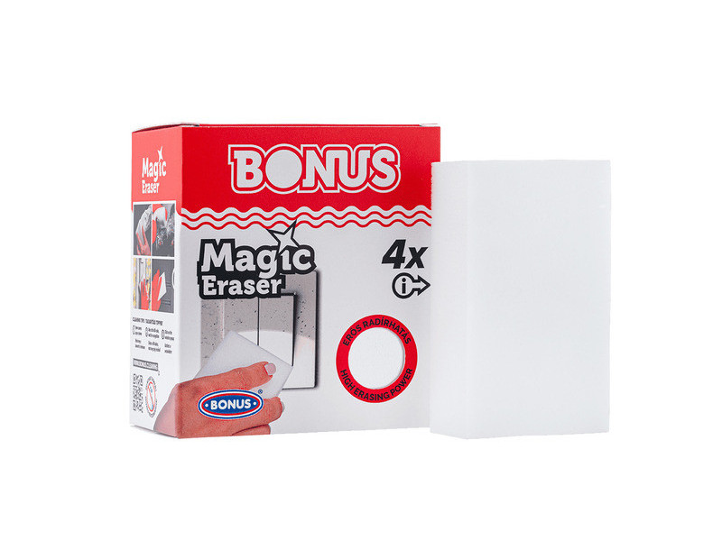 Губка з Меламіном та піною для глибокого Очищення та видалення клею Bonus Melamine Magic Eraser 4x Бонус Універсальні 4шт