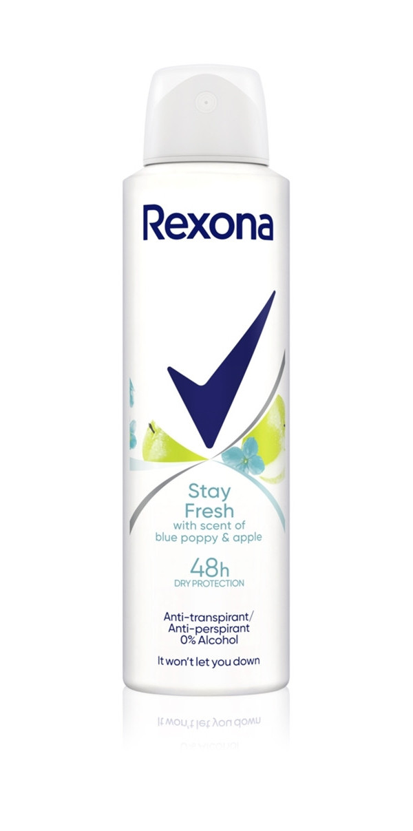 Жіночий аерозольний Антиперспірант Спрей Rexona Stay Fresh Blue poppy&Apple Scent 48h Рексона Залишайся свіжою Мак та Яблуко 150мл