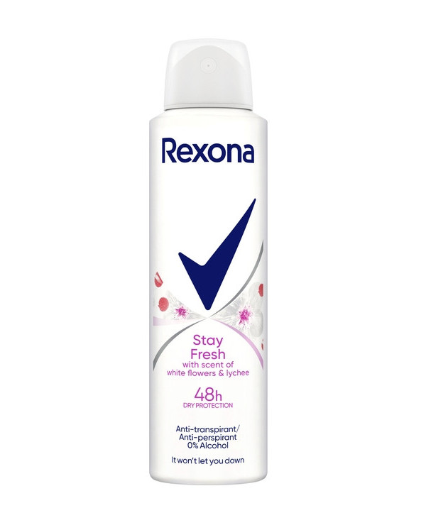Жіночий аерозоль Антиперспірант Спрей Rexona Stay Fresh White Flowers&Lychee Scent 48h Рексона Залишайся свіжою Білі квіти 150мл