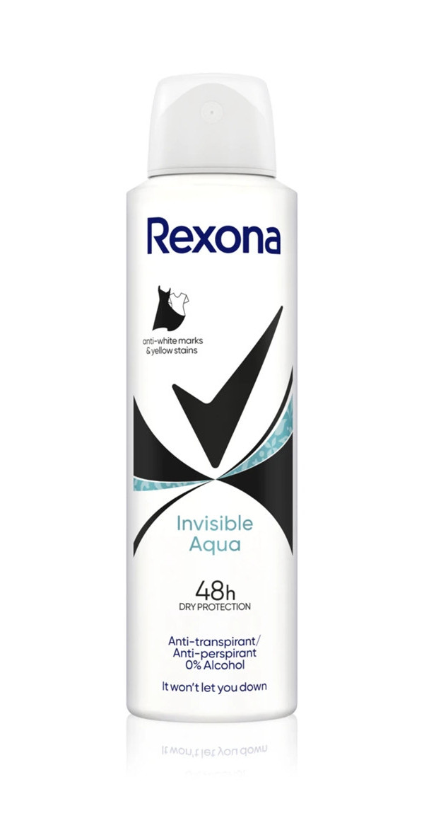 Жіночий аерозоль Антиперспірант Спрей Rexona Invisible Aqua Anti marks White&Yellow Stain 48h Рексона Невидимка Антиплями 150мл