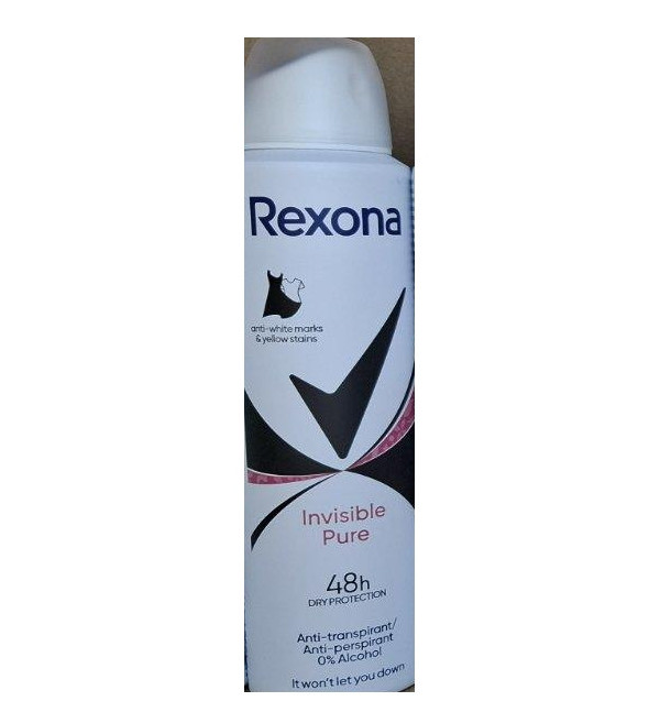 Жіночий аерозоль Антиперспірант Спрей Rexona Invisible Pure Anti marks White&Yellow Stain 48h Рексона Невидимка Антиплями 150мл