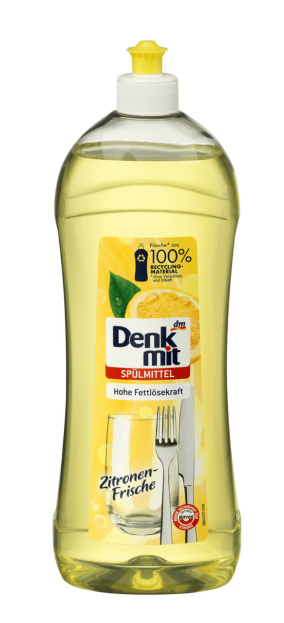 Гель для миття посуду Антижир Denkmit Spulmittel Zitronen-Frische Hohe Fettlosekraft Lemon Денкміт концентрований аромат Лимон 1л