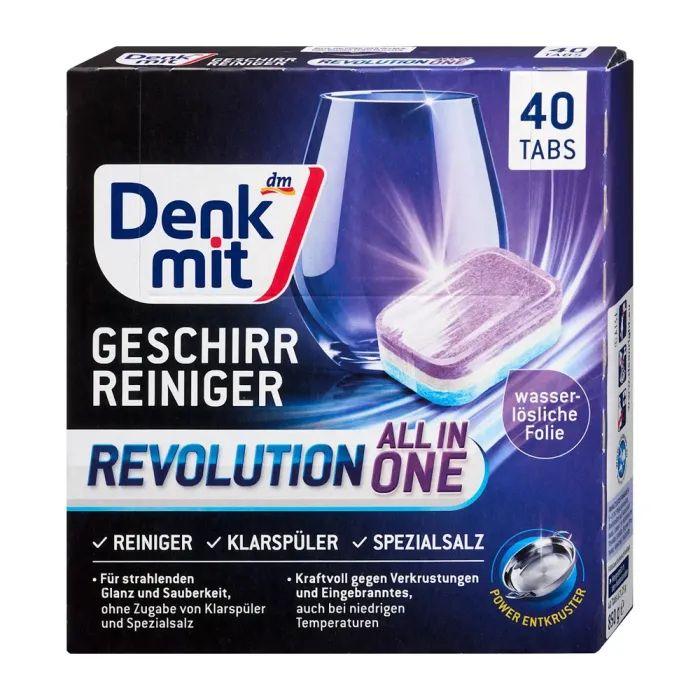 Таблетки для Посудомийних Машин Denkmit Revolution Geschirr Reiniger Tabs All in One Денкміт з водорозчинною плівкою 40шт 850г