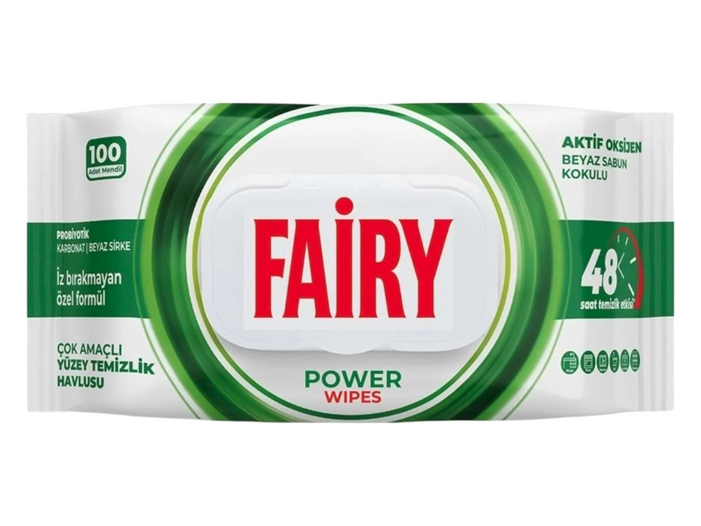 Вологі серветки для прибирання Універсальні Fairy Power Wipes Active Oxy Фейрі плямовивідні Активний кисень з оцтом содою 100шт