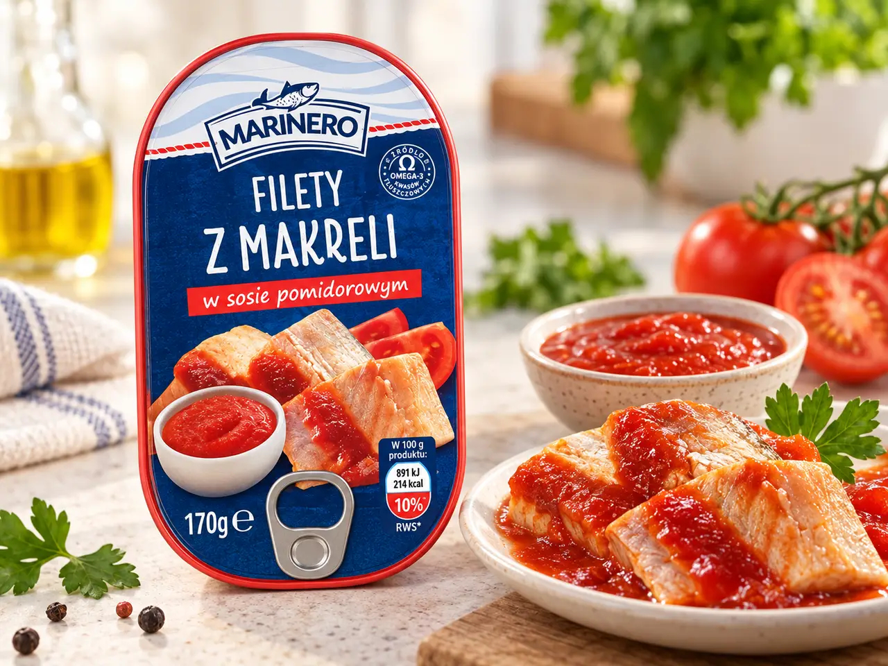 Макрель філе в Томатному соусі Marinero Filety Makreli w sosie pomidorowym Марінеро скумбрія шматочки Євробанка 170г