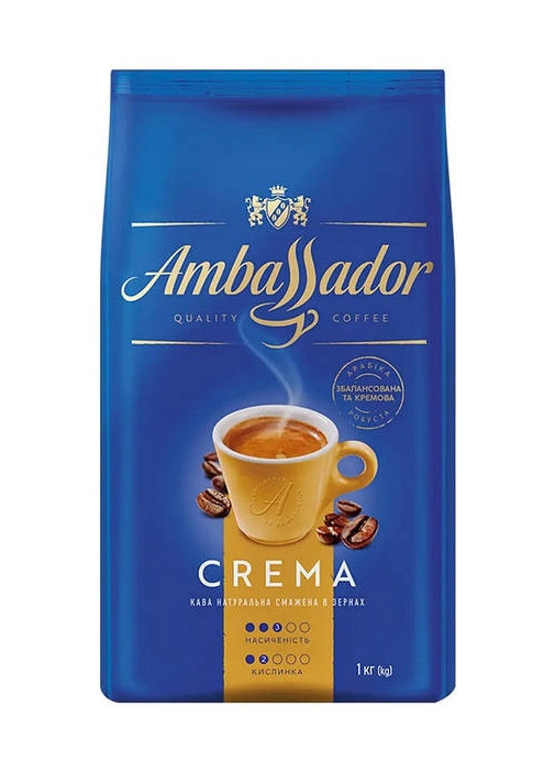 Кава в зернах Ambassador Crema Quality Coffe Амбассадор Крема купаж Арабіки та Робусти 1кг