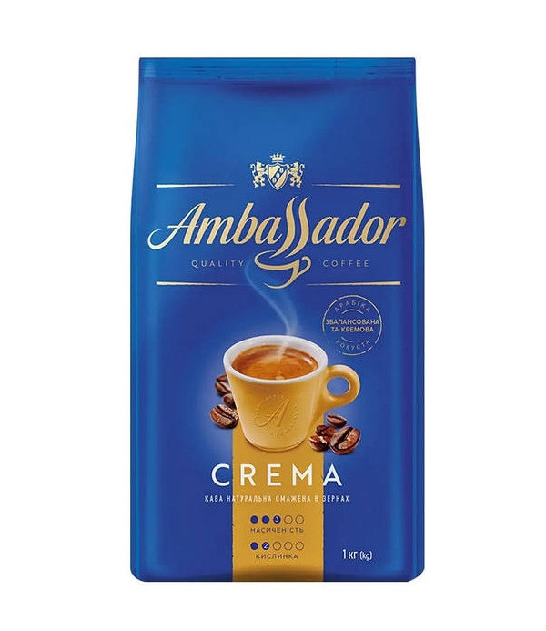 Кава в зернах Ambassador Crema Quality Coffe Амбассадор Крема купаж Арабіки та Робусти 1кг