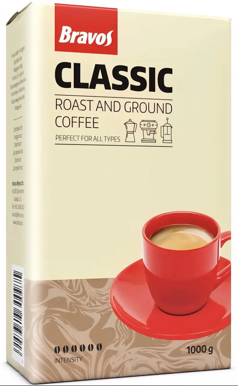 Кава мелена BRAVOS Classic Roast Ground Coffee Intensity 6 Бравос Классік 100% Робуста 250г