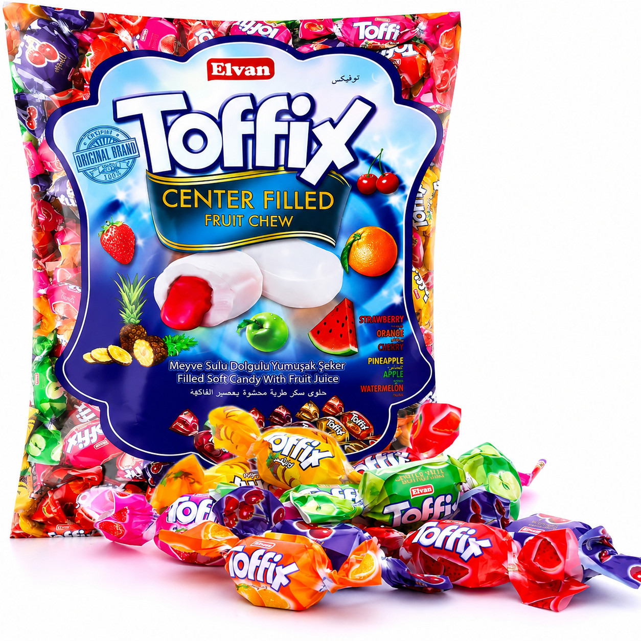Цукерки жувальні Фруктове Асорті Toffix Center Filled Fruit Chew Mix Елван Тофікс в обгортках Пакет 1000г